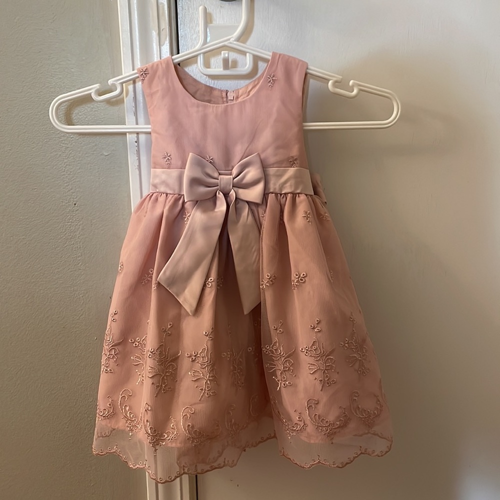 Katie M Dress Girl's 18 months Blush Pink Bow Ribbon Lace Button Wedding